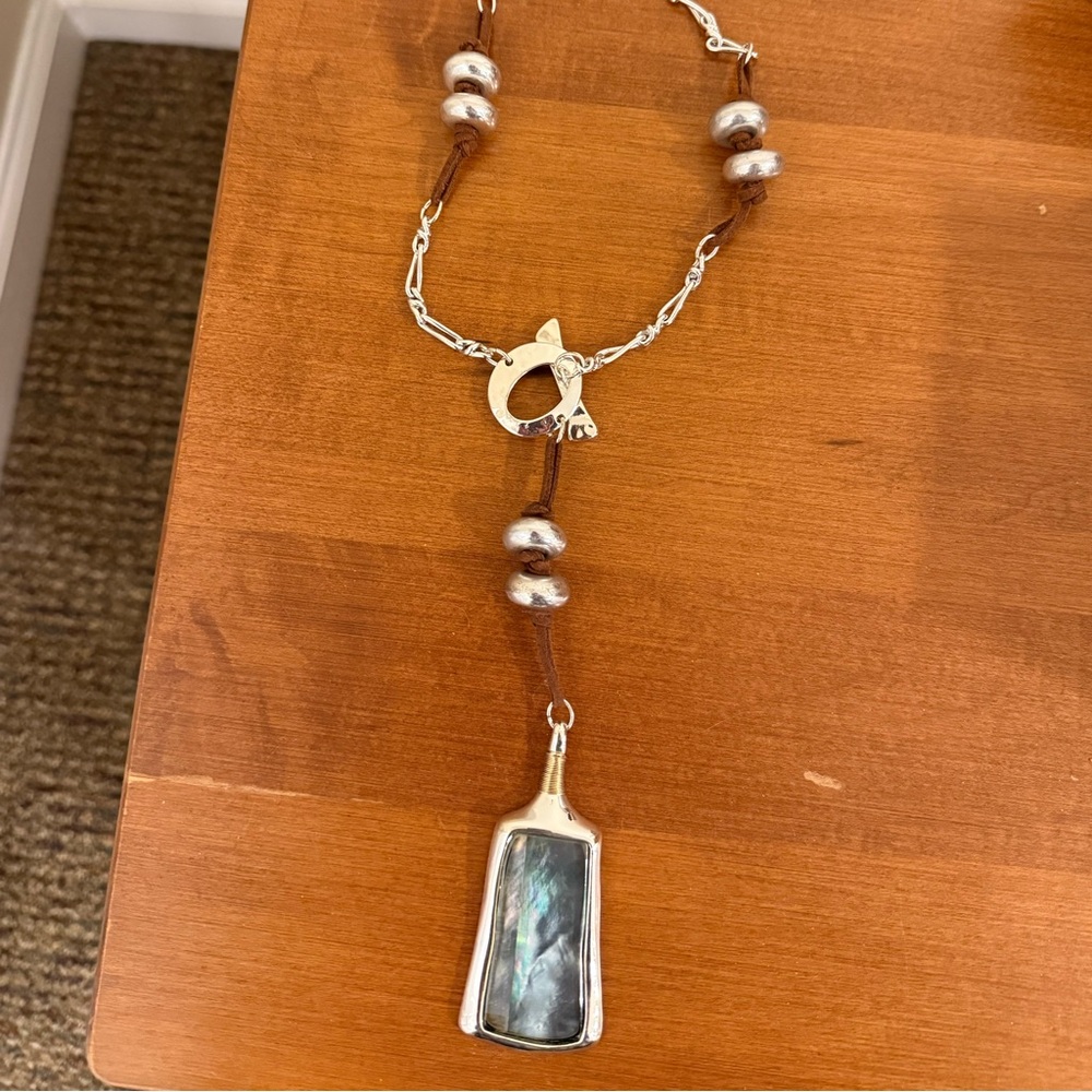 Boho Chic Statement Silver and Brown Beaded Pendant Necklace Chicos